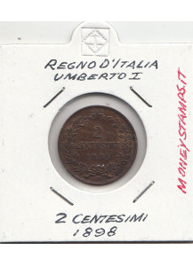 1898 2 Centesimi Zecca Roma Quasi Fior di Conio + Sigillato  Umberto I